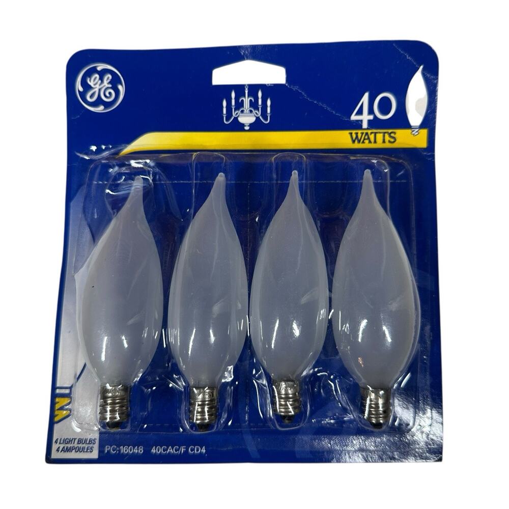 GE 40W Frosted White‎ Flame Light Bulbs w/Candelabra Base Pack of 4